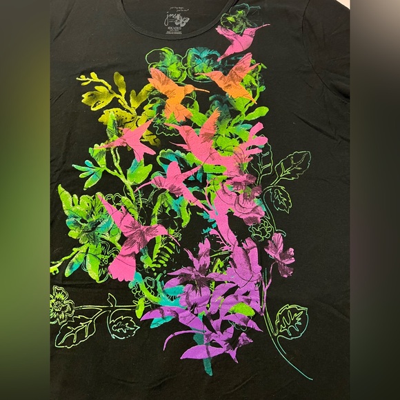 EUC JMS Hummingbird Graphic Black T-Shirt Women’s 4XL Glitter Embellishments - Picture 3 of 8